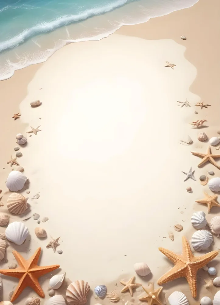 A Beach Scene With Seashells Starfish And Other Coastal Elements On A Sandy Background 29 5a20
