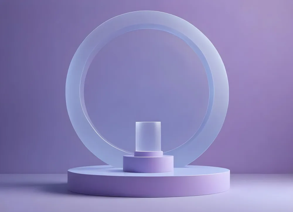 A Blue Podium With A Frosted Glass Circle In Front Of A Light Purple Background Product Display Minimalist Design Soft Lighting Elegant Presentation 9 B2bf