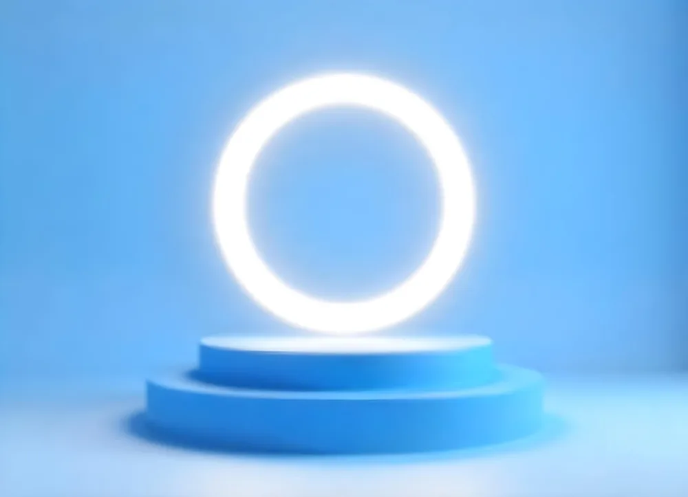 A Blue Podium With A Glowing White Ring On Top In A White Background Minimalist Style Clean And Modern Design Soft Lighting Product Display 4 Bdd7