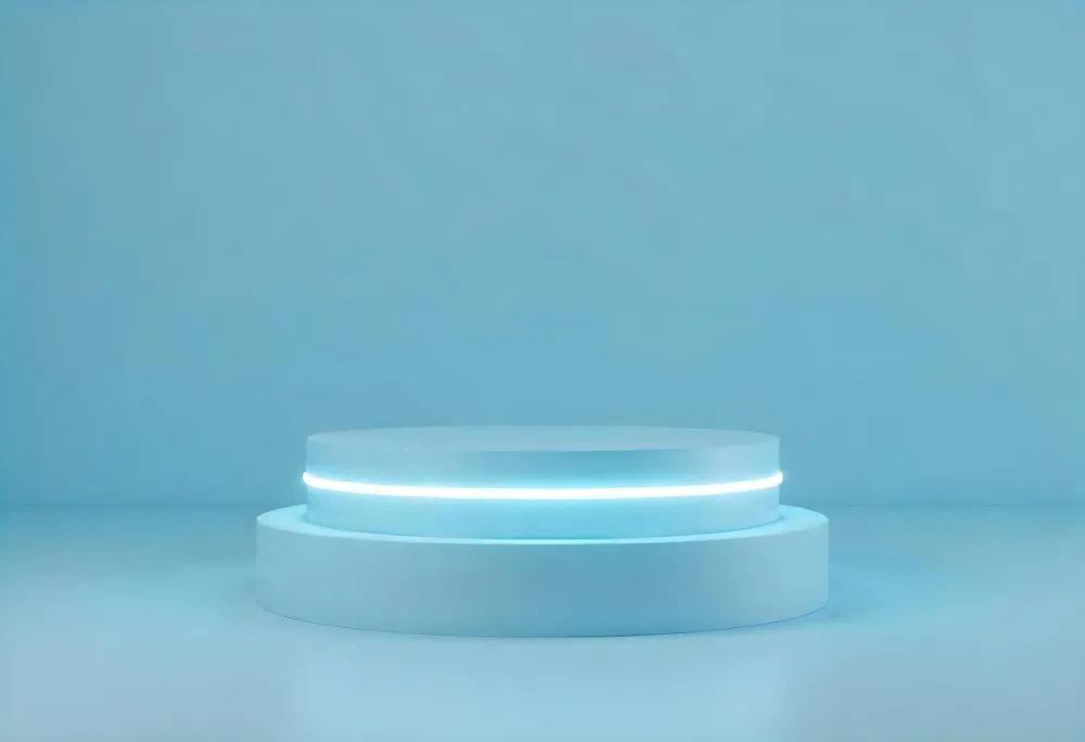 A Blue Podium With A Neon Light Strip In A Blue Background 5 Ca52