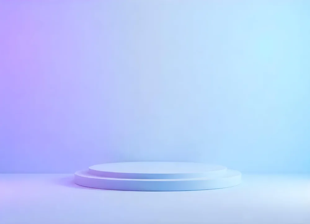 A Blue Podium With Two Levels In A Studio With A Gradient Background From Purple To Light Blue 5 1651