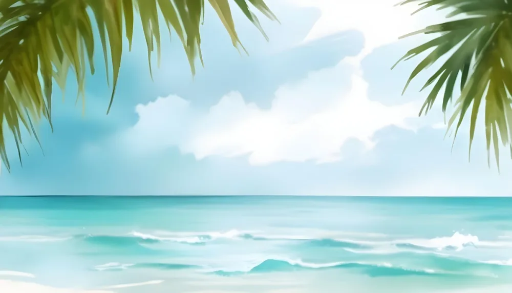 A Blurred Image Of A Tropical Beach With Turquoise Water And White Sand Palm Trees In The Foreground Sunny Day 16 F2f8