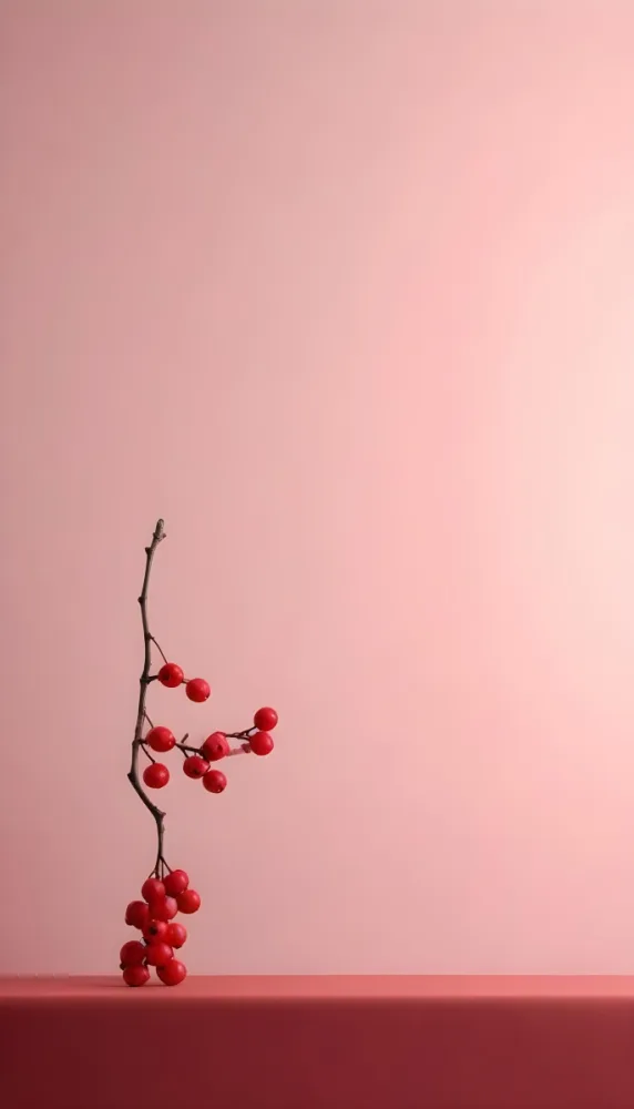 A Branch With Red Berries In The Lower Left Corner Soft Pink Background Minimalist Composition Soft Lighting Elegant And Simple Botanical Element 6 8d23