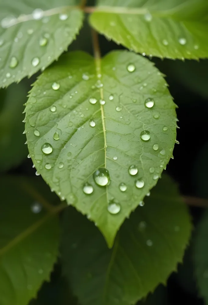 A Close Up Of A Green Leaf Covered With Water Droplets Showcasing The Texture And Veins Of The Leaf The Background Is Blurred With Various Shades Of Green Enhancing The Freshness Of The Scene 47 Ba1c