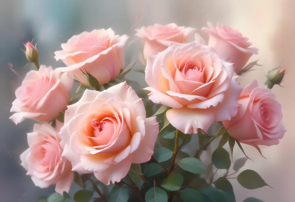 A Close Up Of Pink Roses With Soft Pastel Colors Creating A Dreamy And Romantic Atmosphere With A Blurred Background Of Light Hues 32 A114