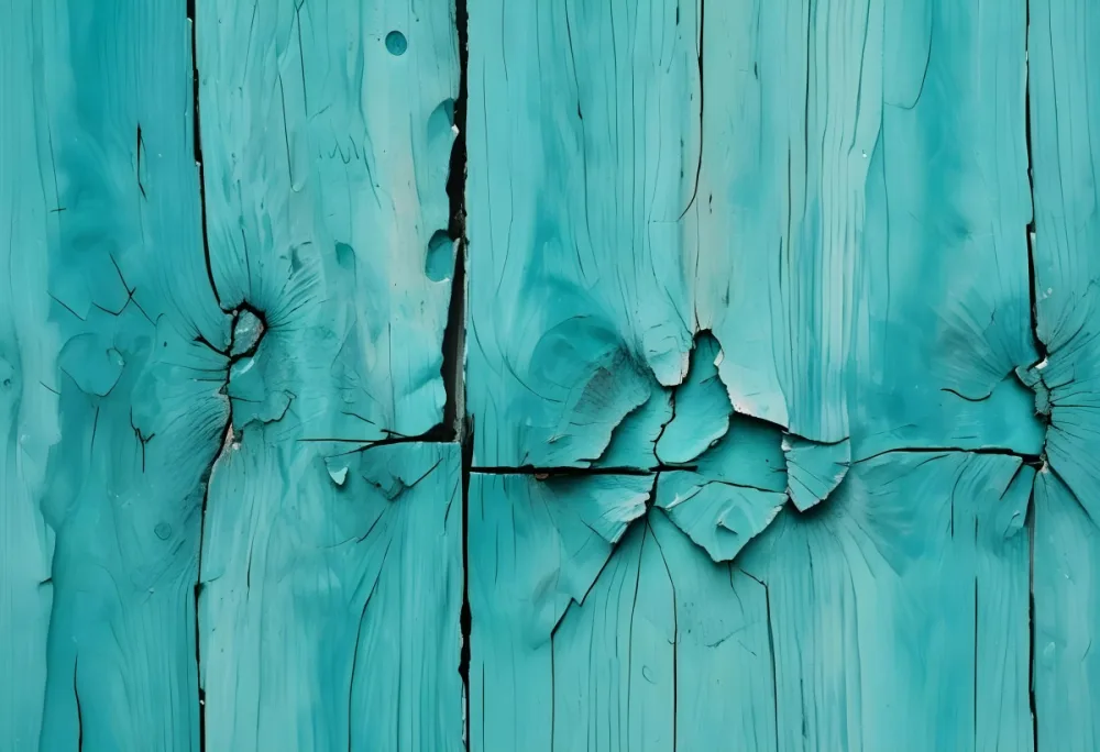 A Close Up Shot Of A Weathered Wooden Surface Painted In A Vibrant Turquoise Color Showcasing The Natural Wood Grain And A Vertical Crack Running Through The Center 19 57ad