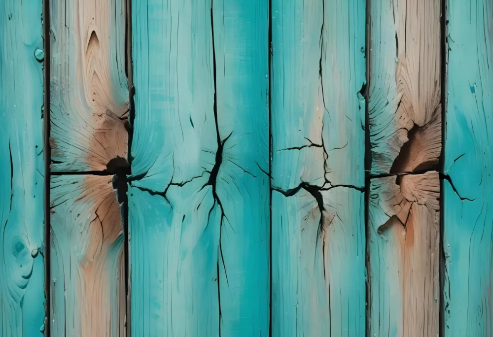 A Close Up Shot Of A Weathered Wooden Surface Painted In A Vibrant Turquoise Color Showcasing The Natural Wood Grain And A Vertical Crack Running Through The Center 30 5118