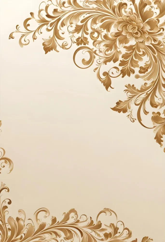 A Decorative Floral Pattern With Swirling Ornate Gold Designs On A Light Beige Background 73 147a
