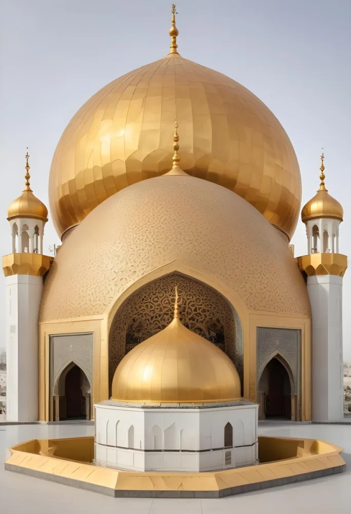 A Golden Domed Mosque With Intricate Architectural Details And Ornate Minarets 3 E450