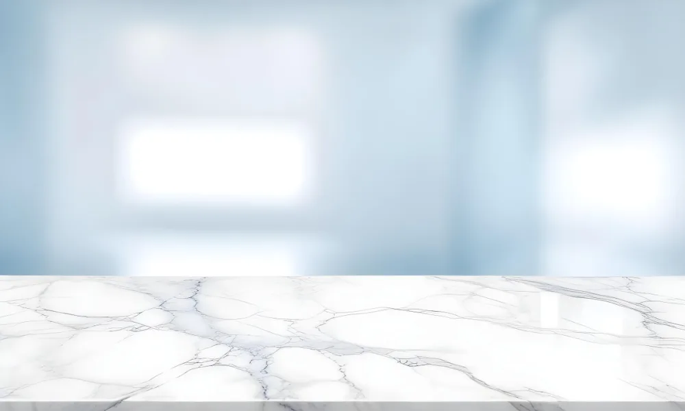 A Marble Surface With A Blurred Background Of A Bright Room With White Walls And Blue Lights 11 0773