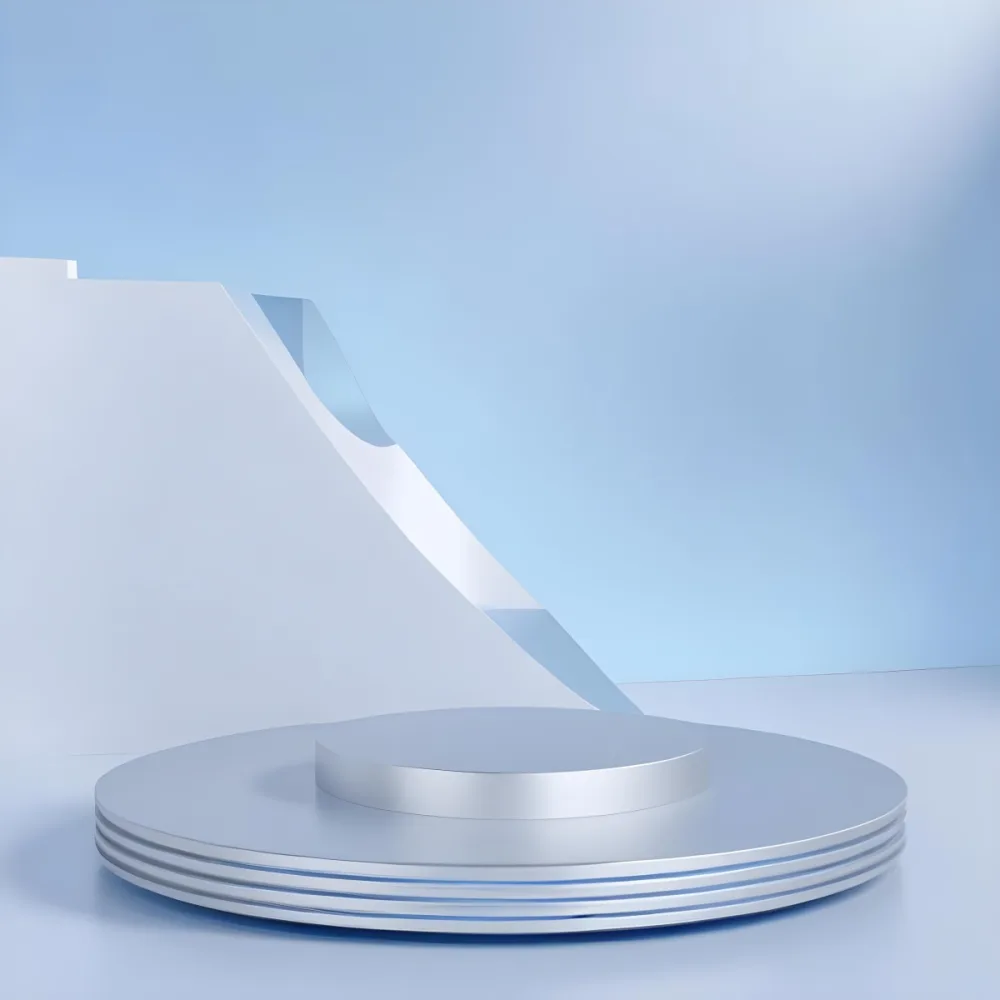 A Minimalist White Product Display Stand With Plates On A Plain Background 8 07d4