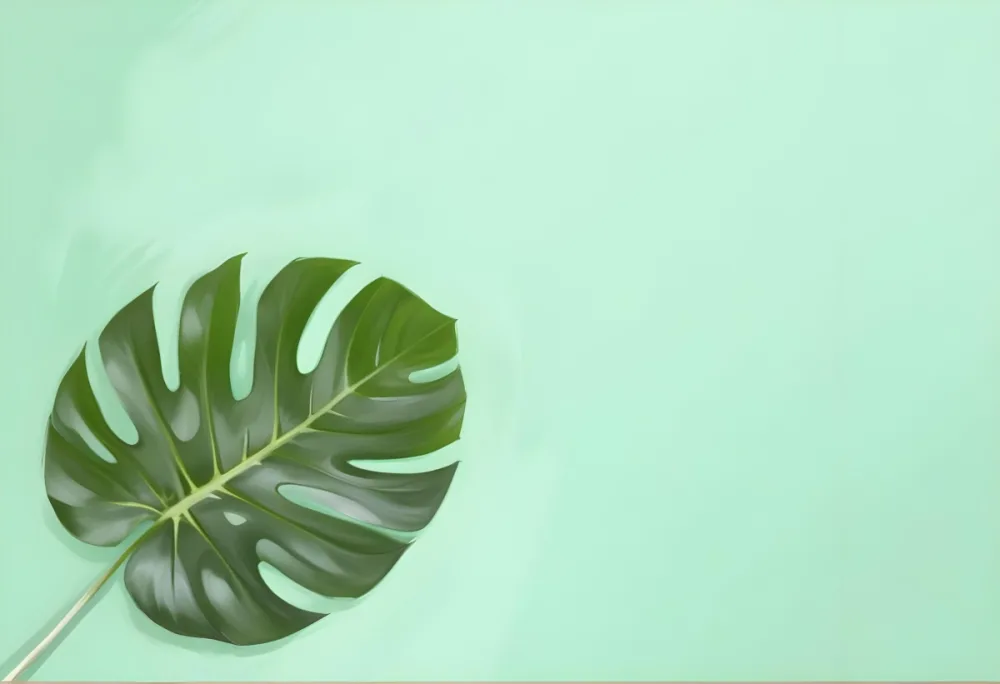 A Monstera Leaf In The Lower Left Corner Light Green Background 2 2fc1