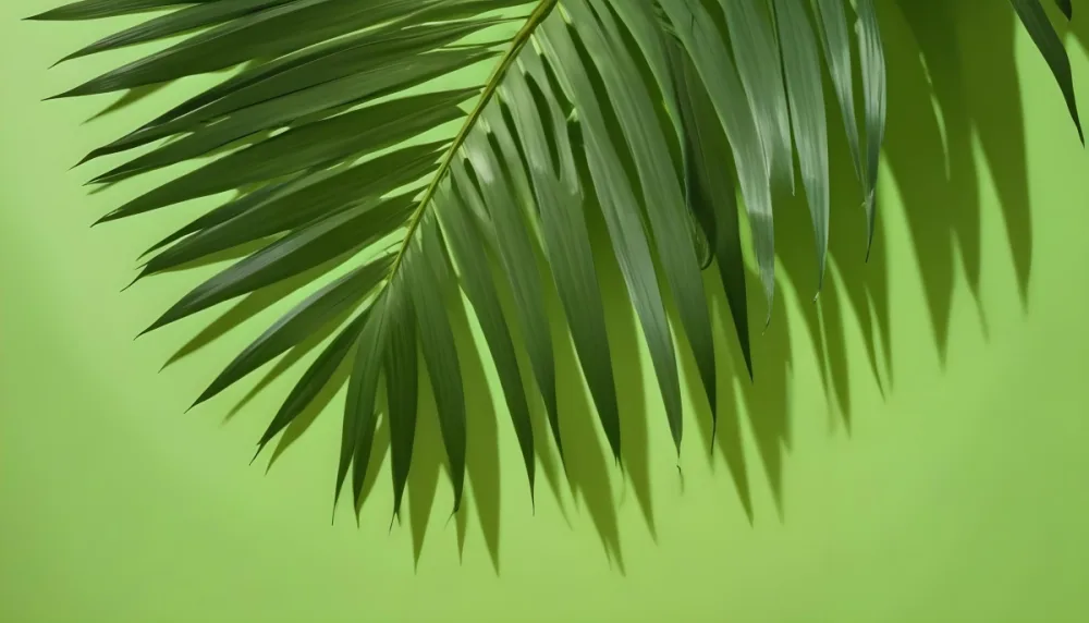 A Palm Leaf With Long Green Fronds Casting Shadows On A Vibrant Light Green Background Creating A Tropical And Fresh Aesthetic 4 3123