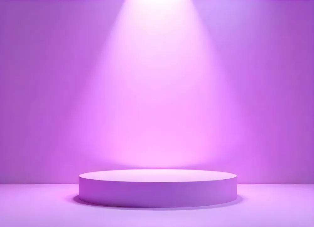 A Purple Podium With A Light Source Behind It The Podium Is In The Center Of The Image The Background Is A Light Purple Color 9 C87a