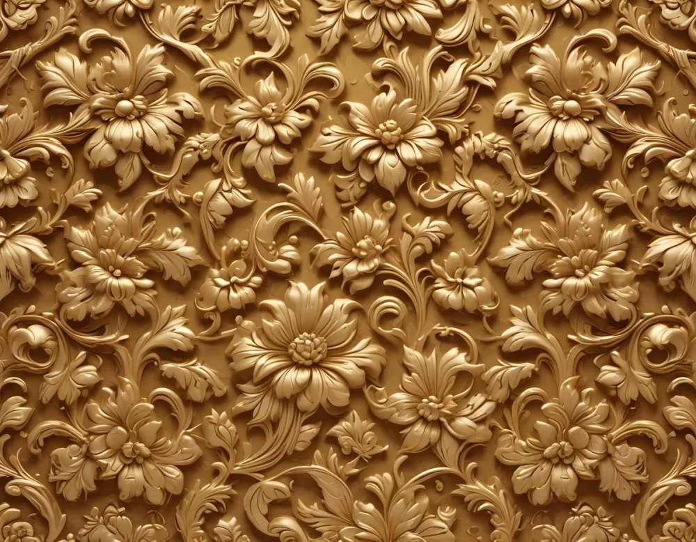 A Seamless Golden Textured Background With An Ornate Repeating Floral Pattern 25 D010