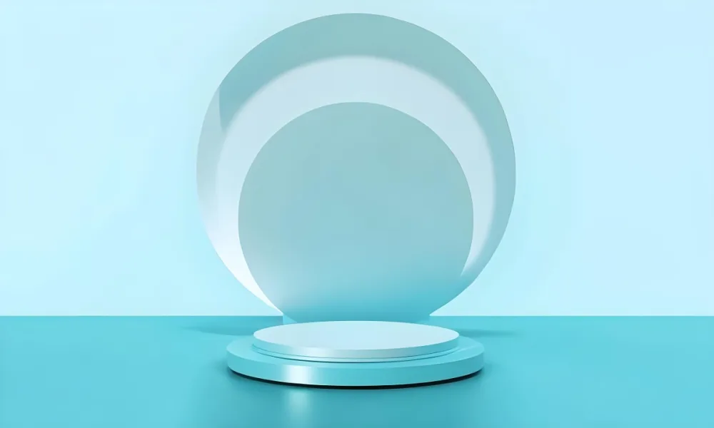 A Silver Podium With A Glass Circle Behind It Light Blue Background Minimalist Design Soft Lighting Clean And Modern Aesthetic Product Display Elegant Presentation 2 43c1