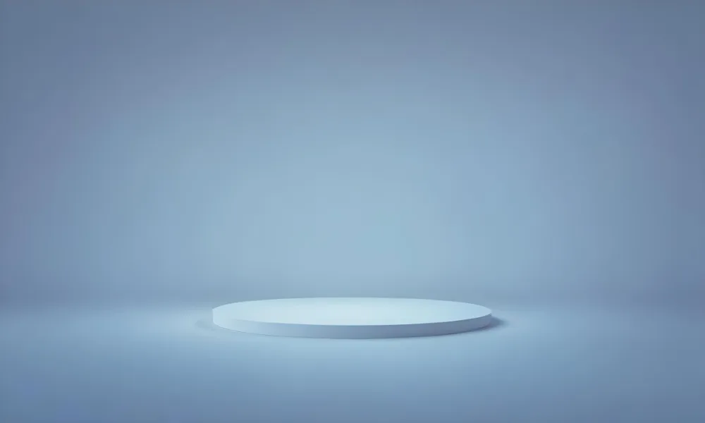 A Silver Podium With A Glass Circle Behind It Light Blue Background Minimalist Design Soft Lighting Clean And Modern Aesthetic Product Display Elegant Presentation 28 0572