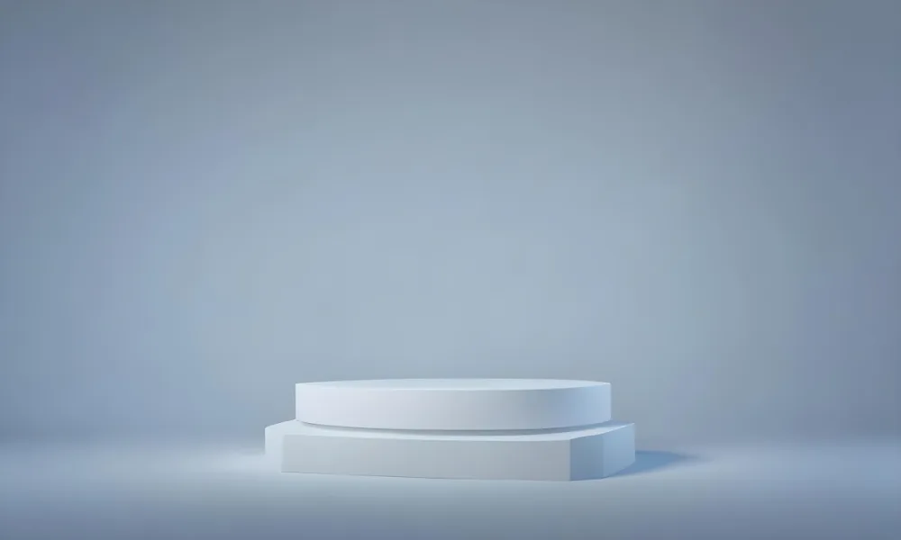 A Silver Podium With A Glass Circle Behind It Light Blue Background Minimalist Design Soft Lighting Clean And Modern Aesthetic Product Display Elegant Presentation 29 34a0