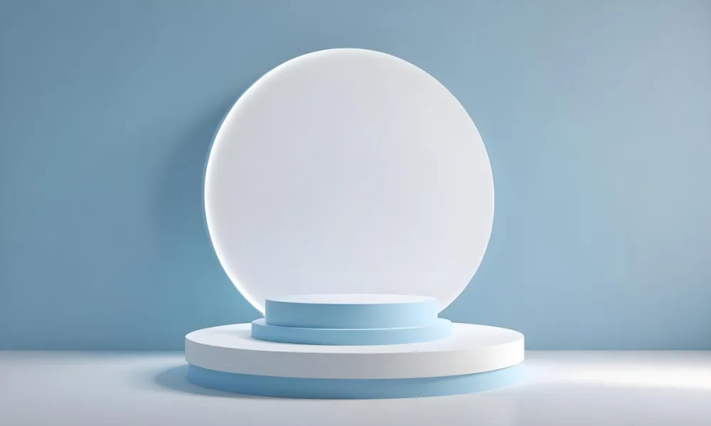 A Silver Podium With A Glass Circle Behind It Light Blue Background Minimalist Design Soft Lighting Clean And Modern Aesthetic Product Display Elegant Presentation 34 83f4