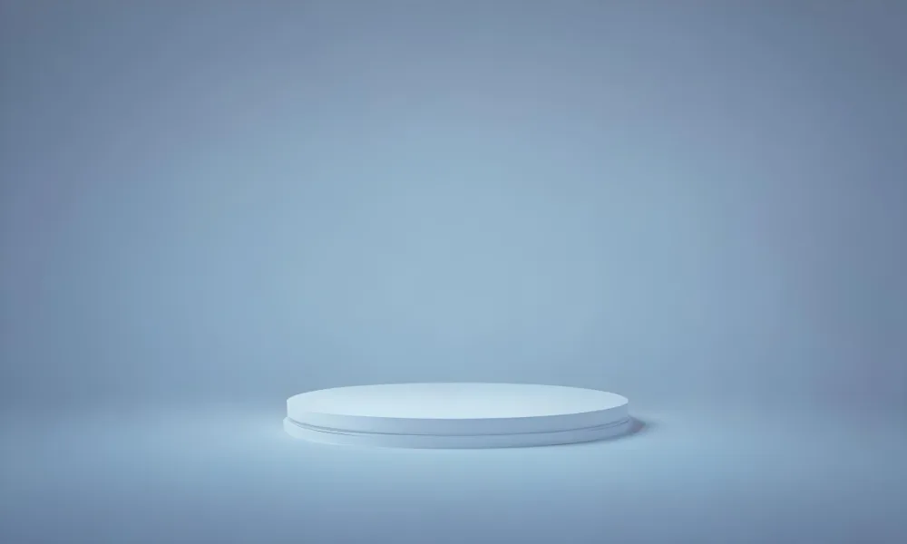 A Silver Podium With A Glass Circle Behind It Light Blue Background Minimalist Design Soft Lighting Clean And Modern Aesthetic Product Display Elegant Presentation 37 9958