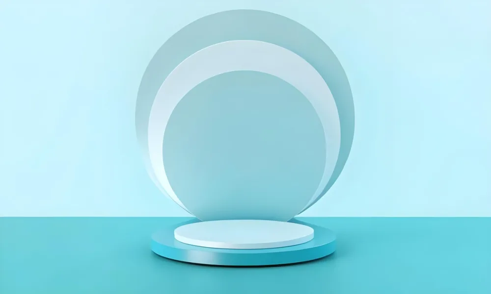 A Silver Podium With A Glass Circle Behind It Light Blue Background Minimalist Design Soft Lighting Clean And Modern Aesthetic Product Display Elegant Presentation 4 Fe4c