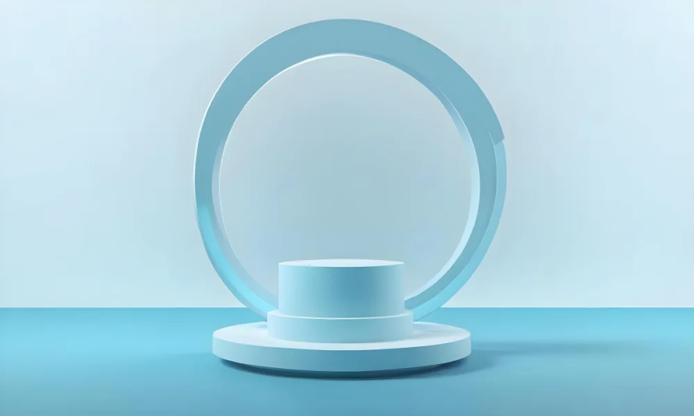 A Silver Podium With A Glass Circle Behind It Light Blue Background Minimalist Design Soft Lighting Clean And Modern Aesthetic Product Display Elegant Presentation 5 Cf7f