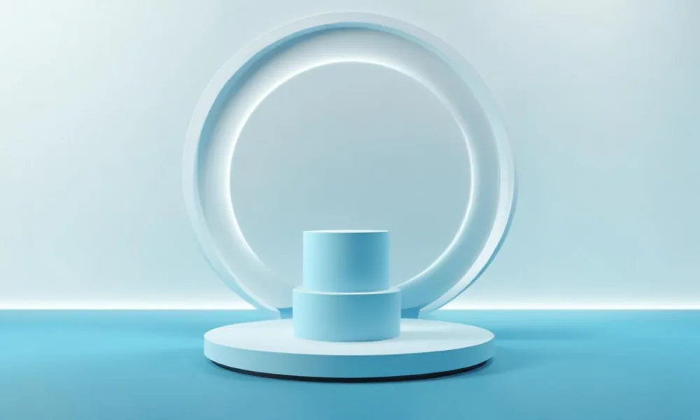 A Silver Podium With A Glass Circle Behind It Light Blue Background Minimalist Design Soft Lighting Clean And Modern Aesthetic Product Display Elegant Presentation 7 1d77