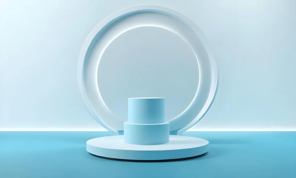 A Silver Podium With A Glass Circle Behind It Light Blue Background Minimalist Design Soft Lighting Clean And Modern Aesthetic Product Display Elegant Presentation 8 Af85