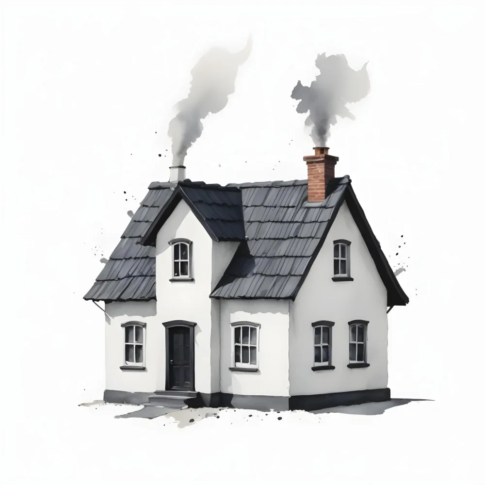 A Small Black House With A White Roof And A Chimney The House Is In A White Background 20 22a4