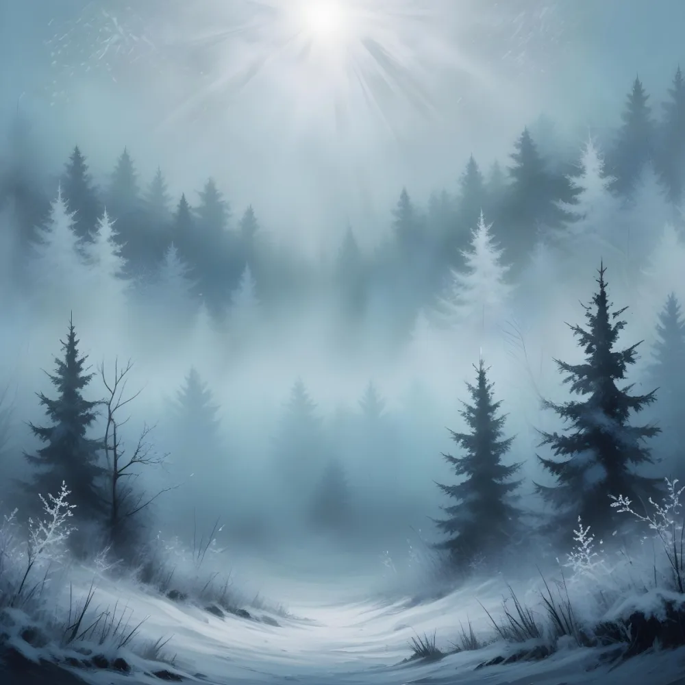 A Snowy Or Icy Background With A Light Blue Gray Color And A Slightly Textured Mottled Appearance Surrounded By A Forest Under A Bright Sunny Sky With Soft Falling Snowflakes 113 Ba08
