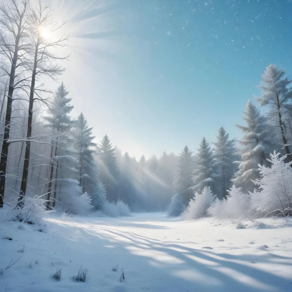 A Snowy Or Icy Background With A Light Blue Gray Color And A Slightly Textured Mottled Appearance Surrounded By A Forest Under A Bright Sunny Sky With Soft Falling Snowflakes 213 E1c0