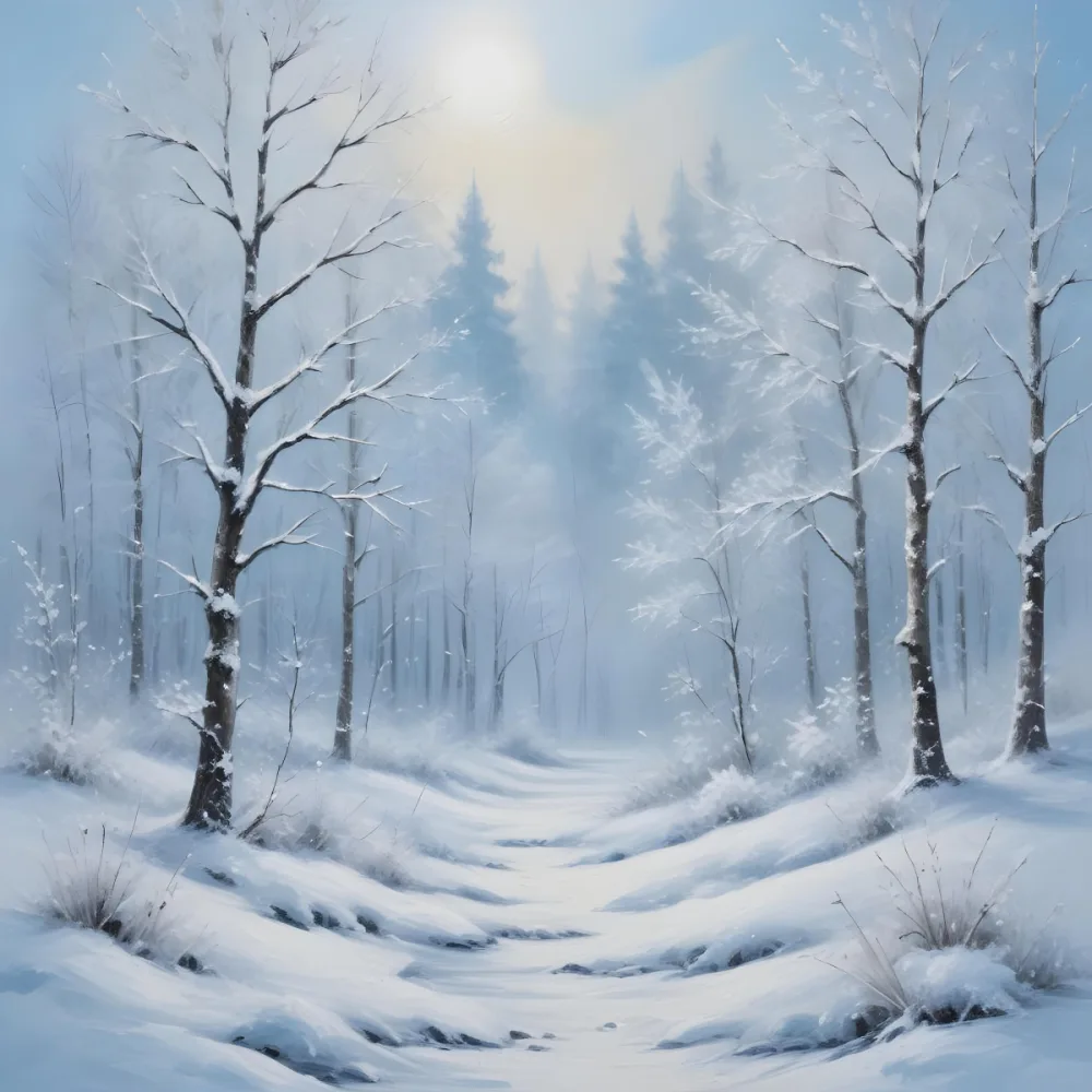 A Snowy Or Icy Background With A Light Blue Gray Color And A Slightly Textured Mottled Appearance Surrounded By A Forest Under A Bright Sunny Sky With Soft Falling Snowflakes 56 281e