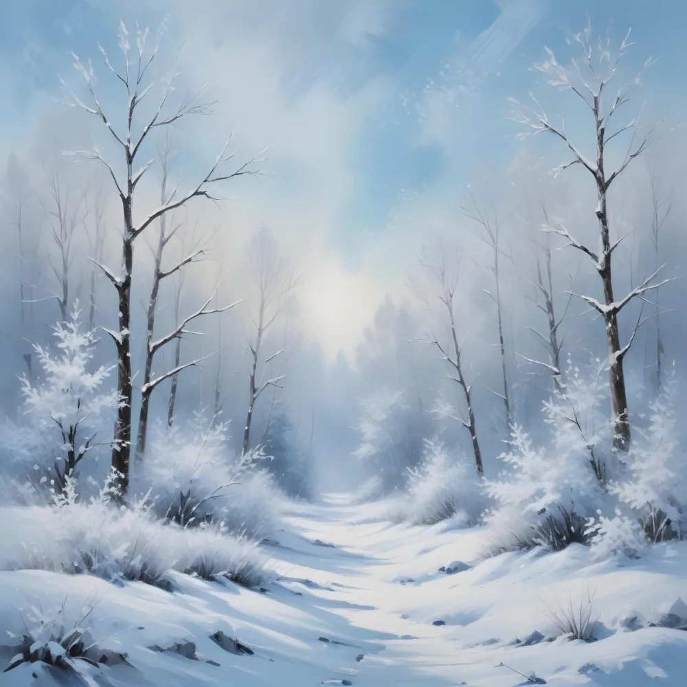 A Snowy Or Icy Background With A Light Blue Gray Color And A Slightly Textured Mottled Appearance Surrounded By A Forest Under A Bright Sunny Sky With Soft Falling Snowflakes 89 1a64