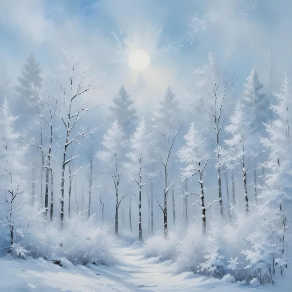 A Snowy Or Icy Background With A Light Blue Gray Color And A Slightly Textured Mottled Appearance Surrounded By A Forest Under A Bright Sunny Sky With Soft Falling Snowflakes 90 E1a0