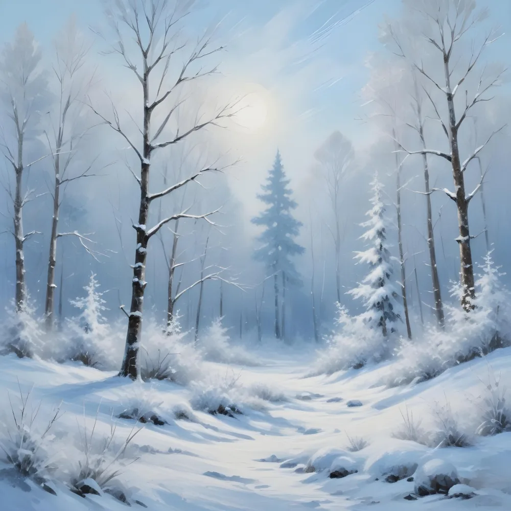 A Snowy Or Icy Background With A Light Blue Gray Color And A Slightly Textured Mottled Appearance Surrounded By A Forest Under A Bright Sunny Sky With Soft Falling Snowflakes 92 8c24