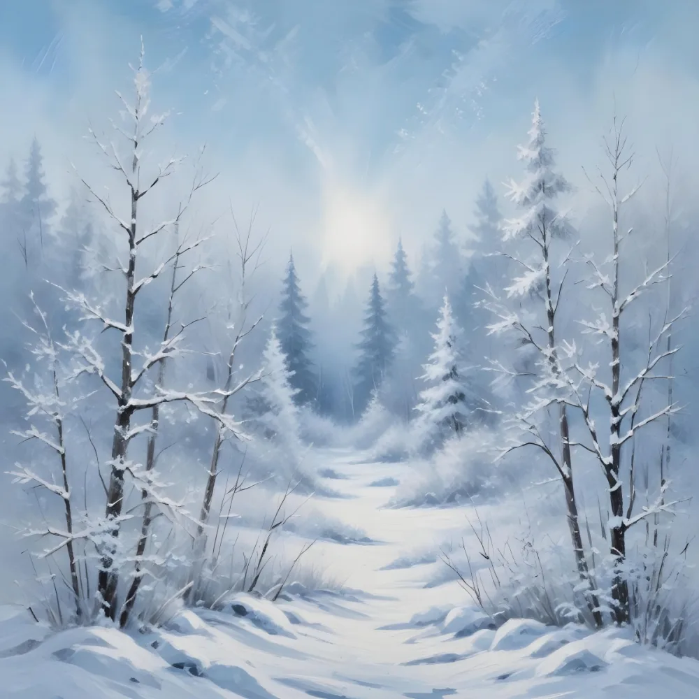 A Snowy Or Icy Background With A Light Blue Gray Color And A Slightly Textured Mottled Appearance Surrounded By A Forest Under A Bright Sunny Sky With Soft Falling Snowflakes 94 Ce07