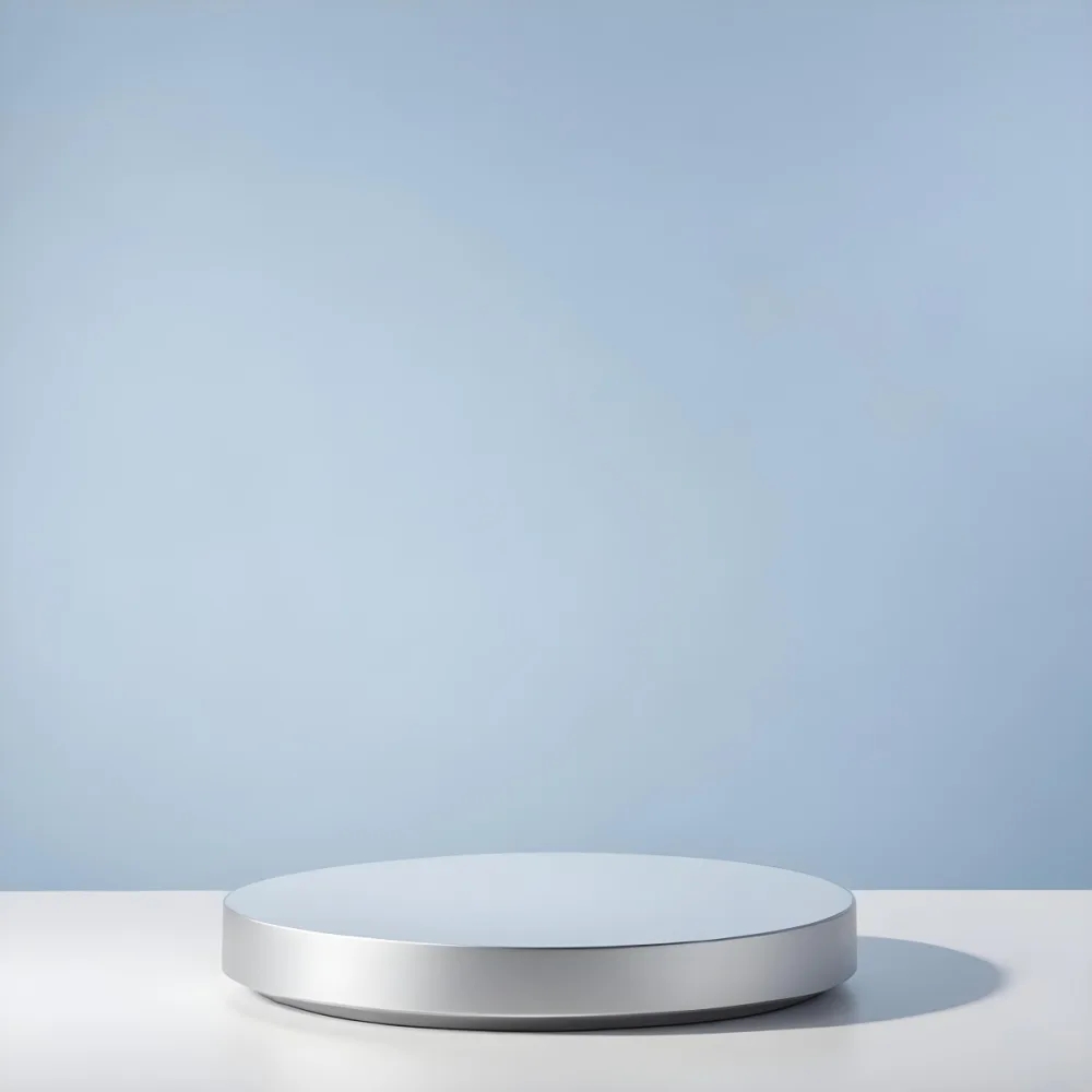 A Stack Of Silver Metal Plates Or Discs On A Light Blue Background 22