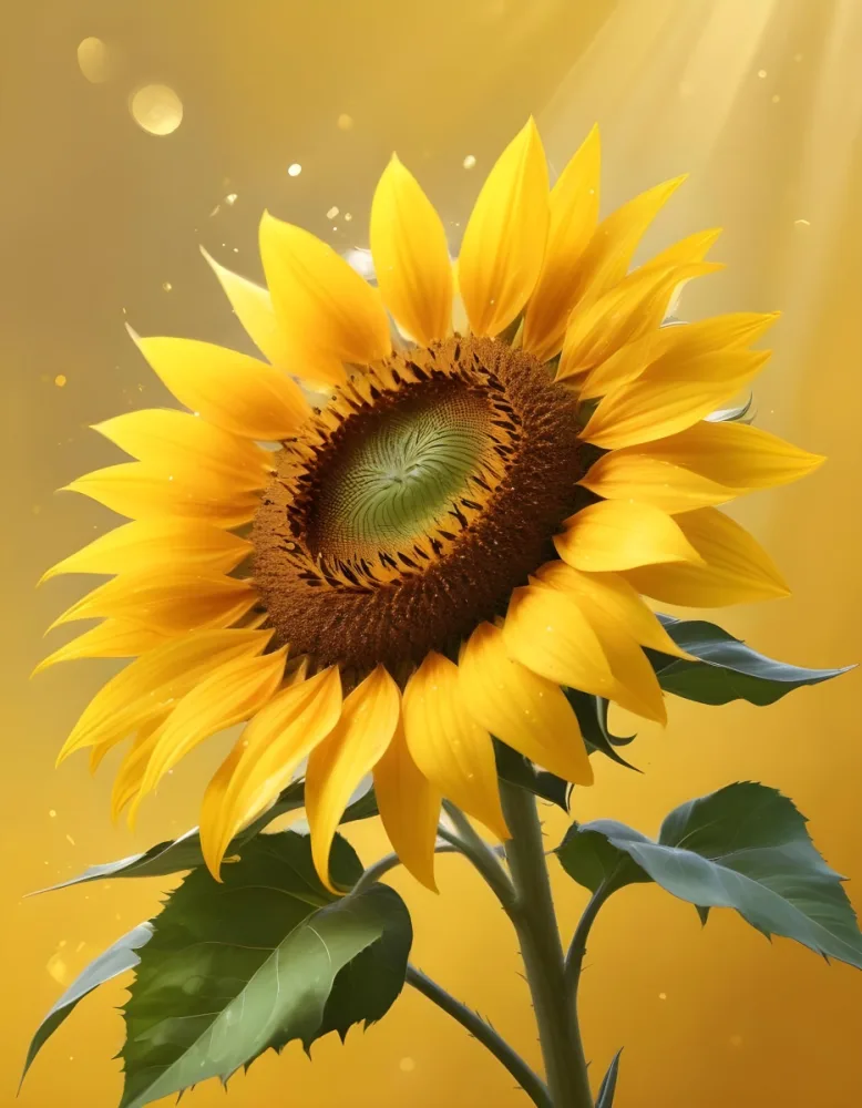 A Sunflower With Yellow Petals And A Yellow Center Bright Yellow Background With Bokeh Effect And Light Rays 7 B7b0