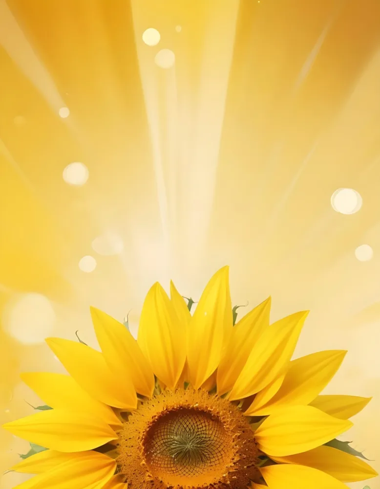A Sunflower With Yellow Petals And A Yellow Center Bright Yellow Background With Bokeh Effect And Light Rays 9 D818