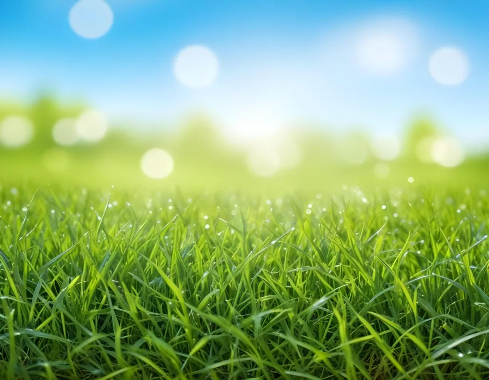 A Vibrant Green Grass Field Under A Clear Blue Sky With Bokeh Effect Creating A Dreamy And Bright Outdoor Scene 11 D065