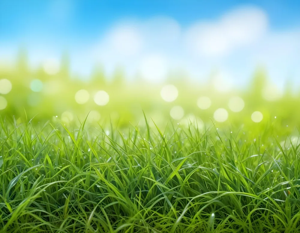 A Vibrant Green Grass Field Under A Clear Blue Sky With Bokeh Effect Creating A Dreamy And Bright Outdoor Scene 9 2c5e