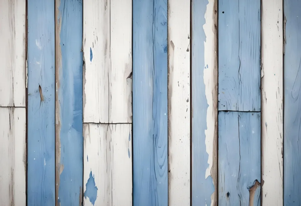 A Weathered Wooden Surface With Peeling White And Blue Paint Horizontal Planks Rustic Texture Aged Appearance Vintage Charm 15 Fb61