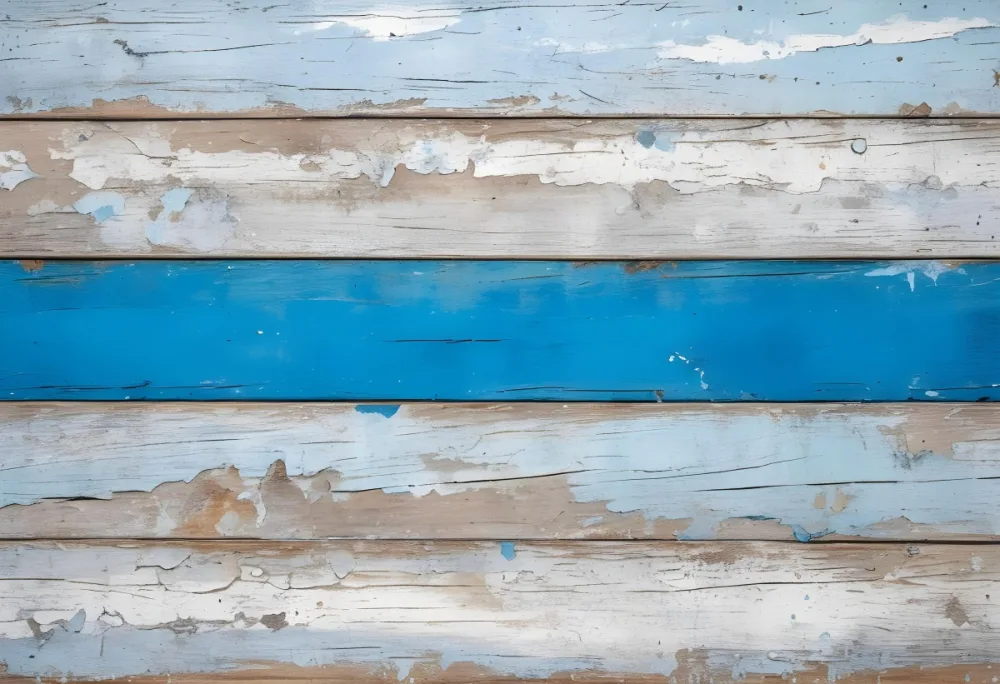 A Weathered Wooden Surface With Peeling White And Blue Paint Horizontal Planks Rustic Texture Aged Appearance Vintage Charm 18 F58e