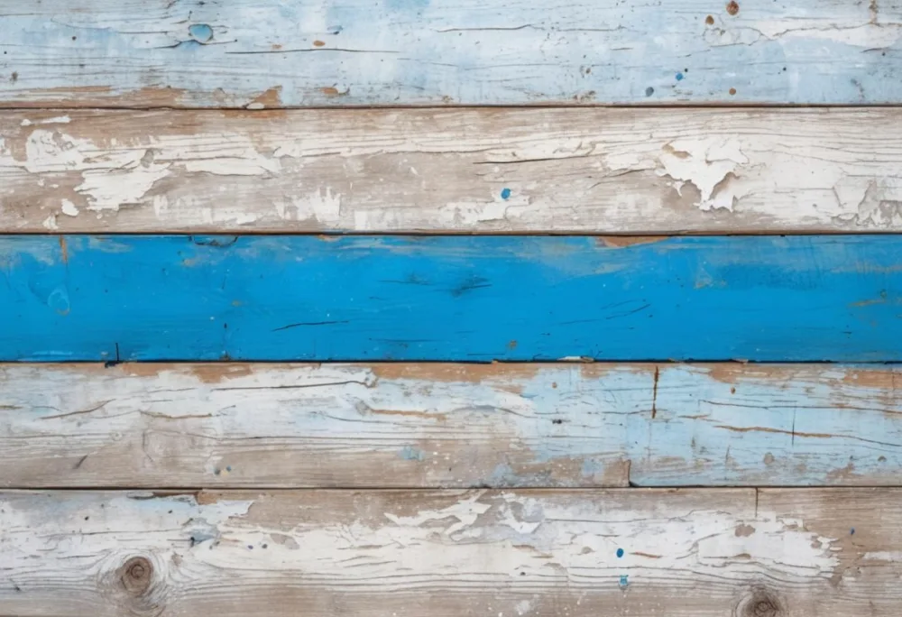 A Weathered Wooden Surface With Peeling White And Blue Paint Horizontal Planks Rustic Texture Aged Appearance Vintage Charm 7 92e7