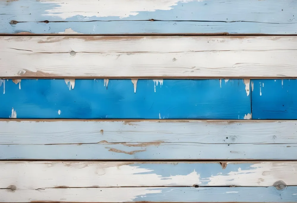 A Weathered Wooden Surface With Peeling White And Blue Paint Horizontal Planks Rustic Texture Aged Appearance Vintage Charm 9 B0d4