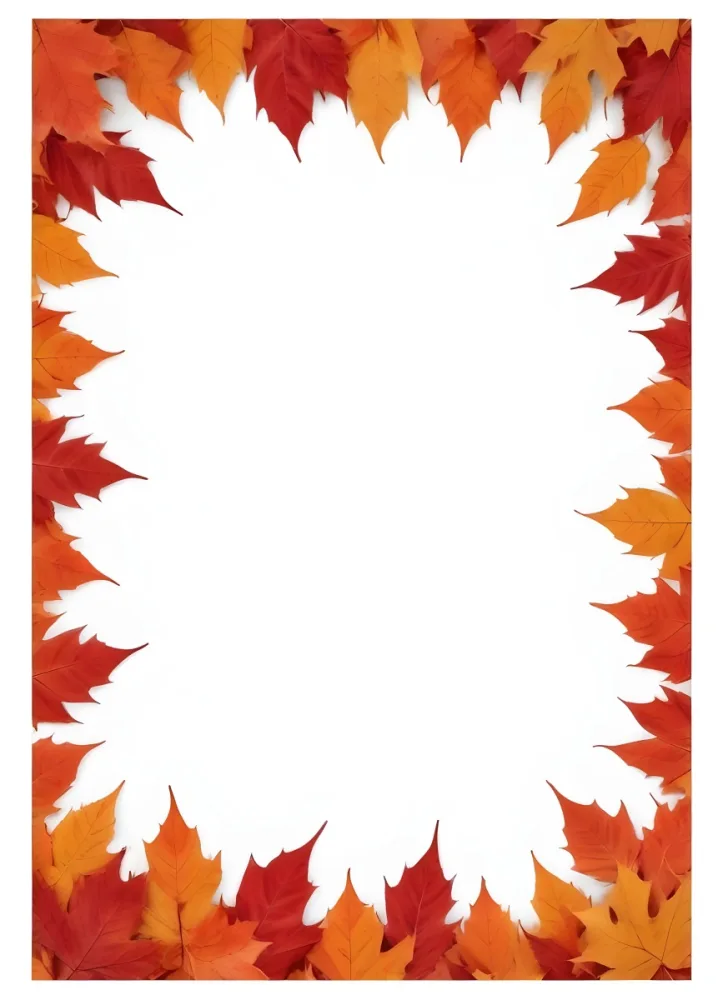 A White Background Framed With Various Autumn Leaves In Shades Of Red Creating A Decorative Border Of Maple Leaves 27 Cfbb