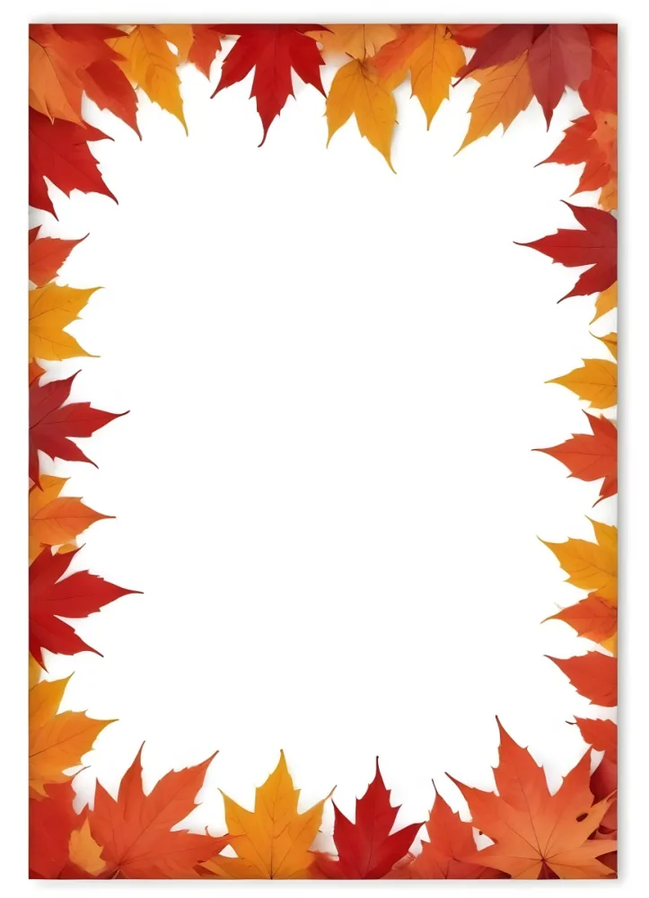 A White Background Framed With Various Autumn Leaves In Shades Of Red Creating A Decorative Border Of Maple Leaves 37 A040