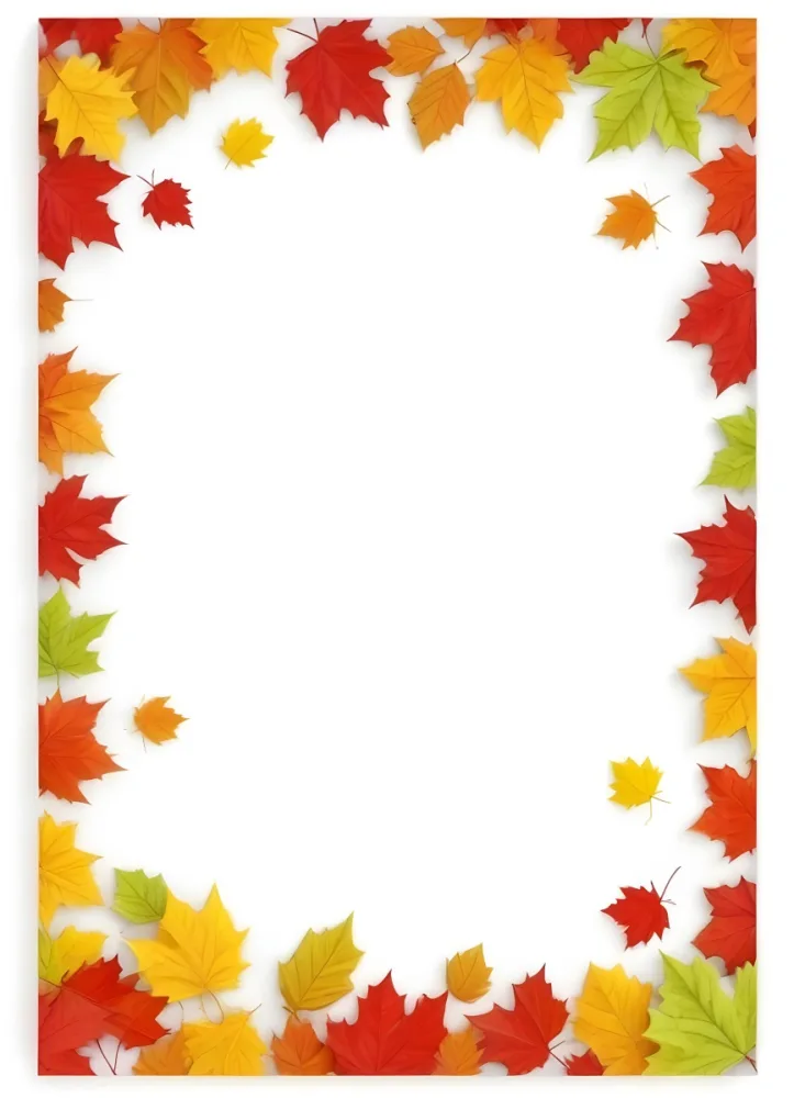 A White Background Framed With Various Autumn Leaves In Shades Of Red Creating A Decorative Border Of Maple Leaves 6 Cddd