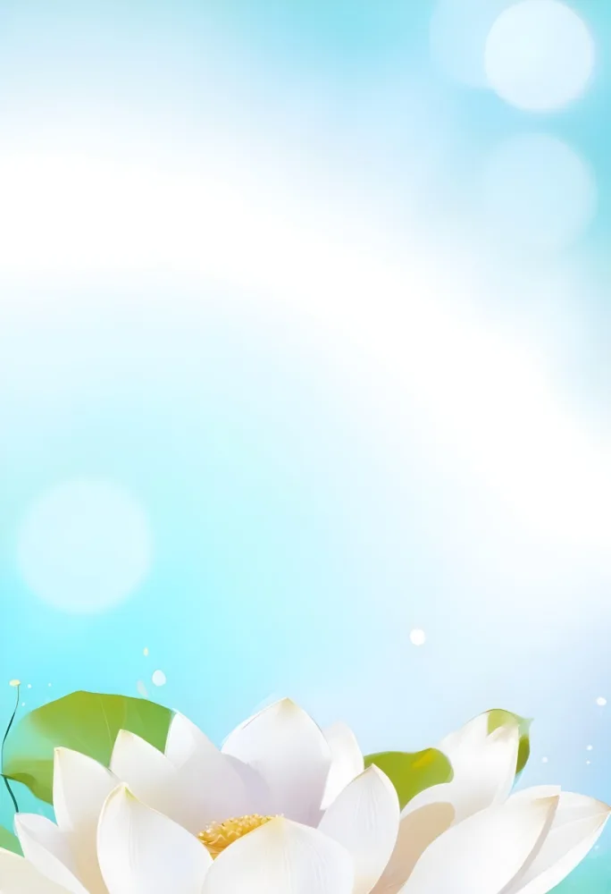 A White Lotus Flower With A Blue Center And A White Leaf In The Bottom Left Corner Green Background With Green Bokeh 7 8283