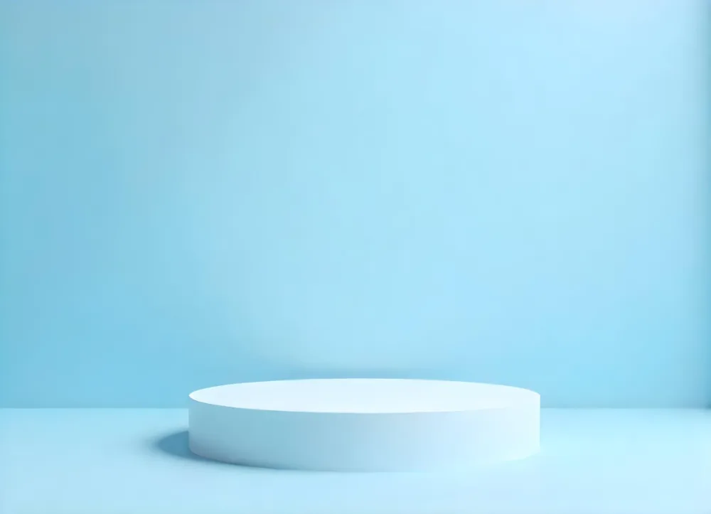 A White Podium In A Light Blue Studio The Background Is A Gradient Of Light Blue The Podium Is On A Light Blue Surface 20 6b51